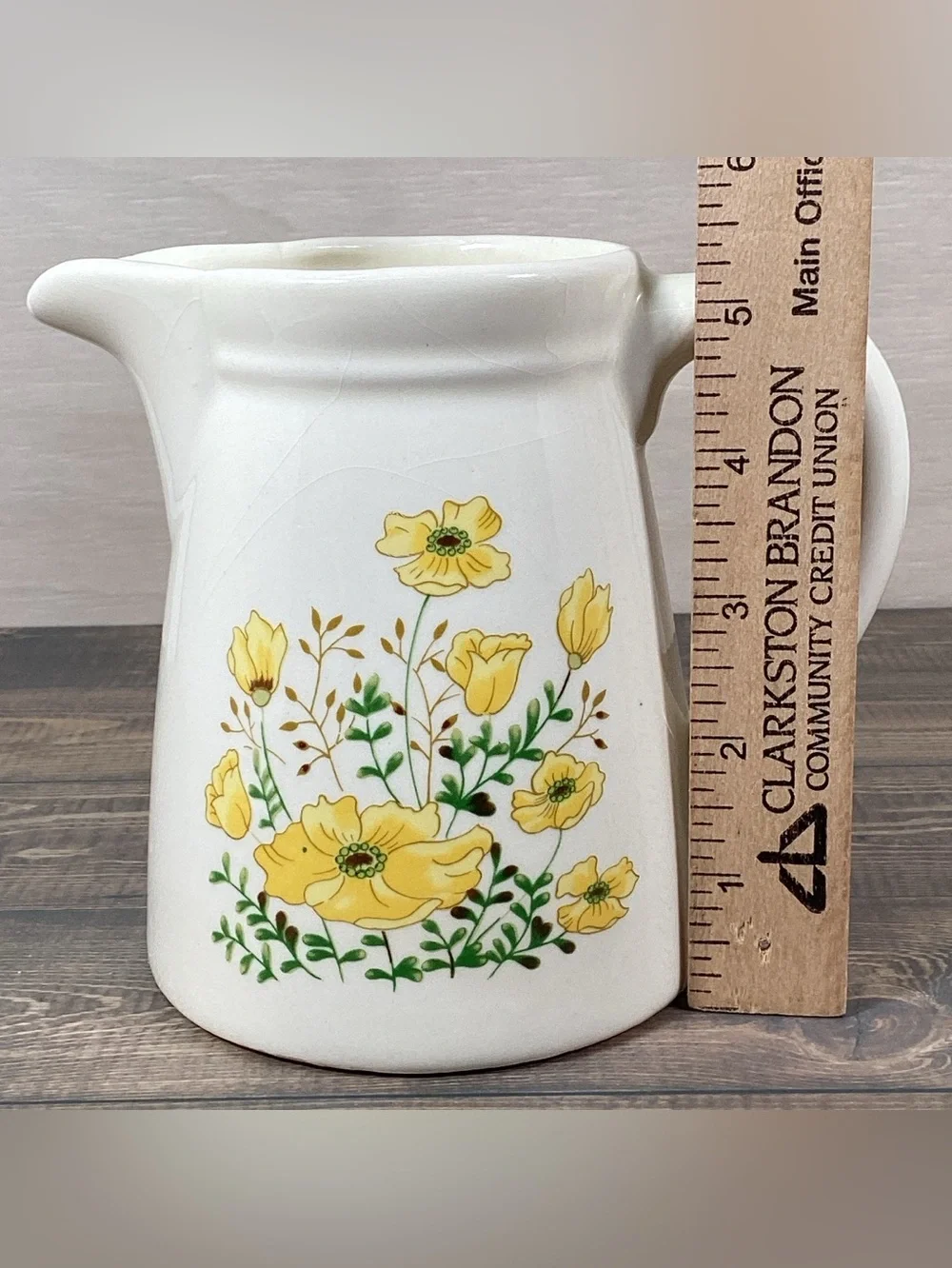 Vintage 5.5” Pottery Pitcher Yellow Wildflowers Floral Farmhouse Rustic Vase